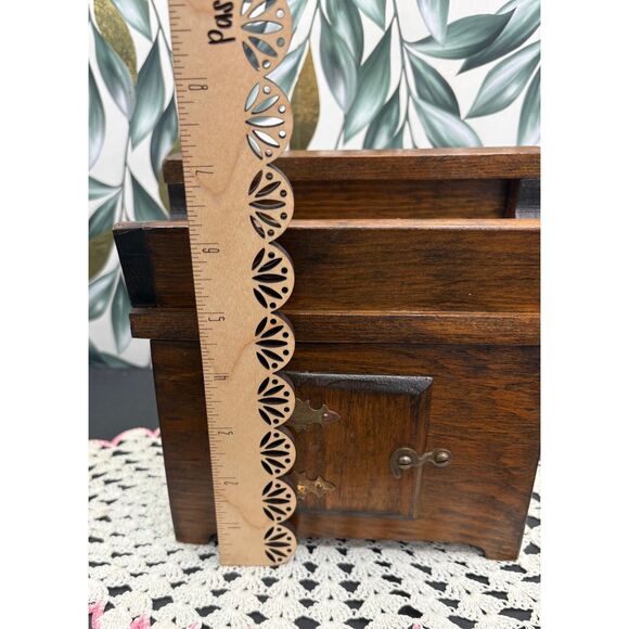 VTG Miniature Dry Sink Bar Wooden Box Lidded Trinket Recipe Box - Picture 10 of 10